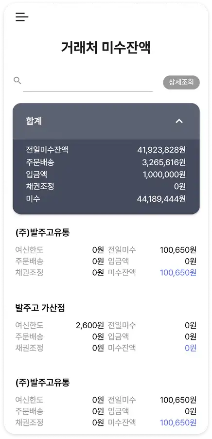 거래처 미수잔액
