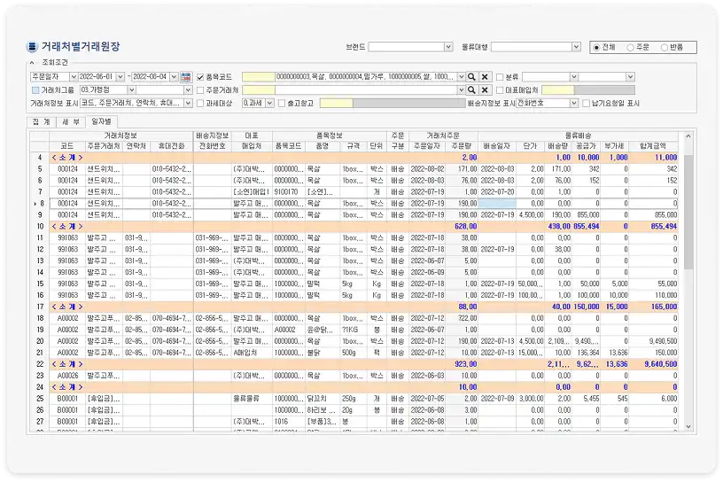 주문현황, 거래원장